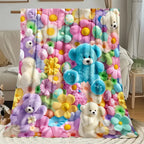 2D Teddy Pastel Floral Print Throw Blanket - Kawaii Plush Super Soft Cozy Aesthetic Throw for Bedroom Room Decor, Whimsical Home Decor Item, Cool Gift for Kids