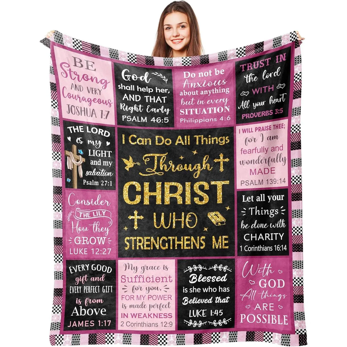 [Summer Sale Deals] Christian Bible Verse Blanket for Women Men, Inspirational Religious Gift for Him Her, 100% Polyester Flannel Blanket, One-Sided Print