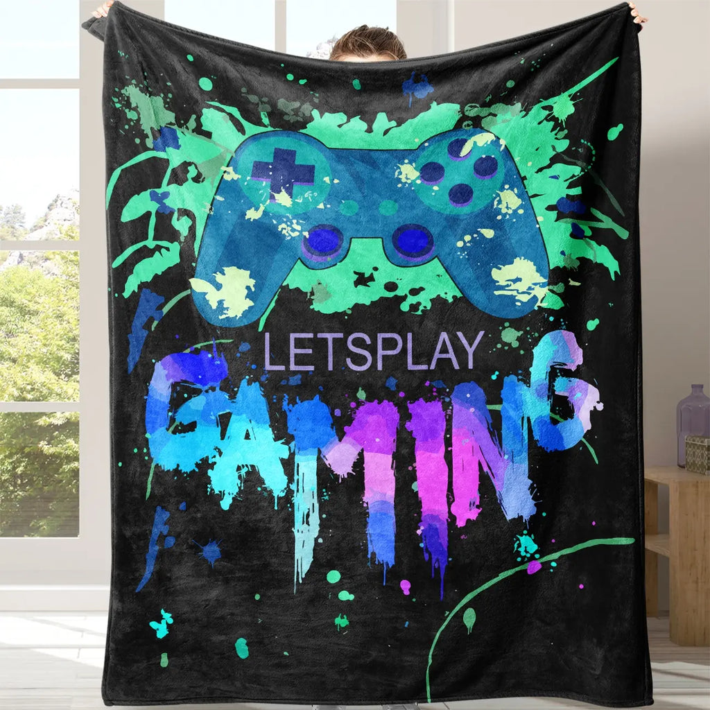 Gamepad Pattern Flannel with Storage Bag, 1 Count Soft Throw Blanket for Sofa, Bed, Couch, Warm & Comfortable Blanket for Home, Travel, Camping, Office, Flannel Throw Blankets, Lightweight Flannel Blanket, Soft Blankets and Throws