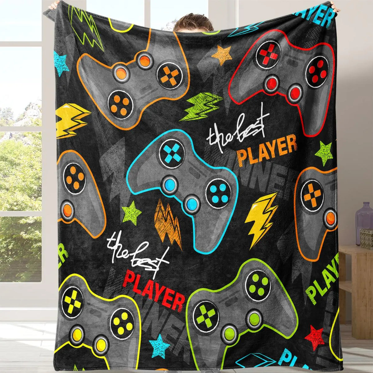 Gamepad Pattern Flannel with Storage Bag, 1 Count Soft Throw Blanket for Sofa, Bed, Couch, Warm & Comfortable Blanket for Home, Travel, Camping, Office, Flannel Throw Blankets, Lightweight Flannel Blanket, Soft Blankets and Throws