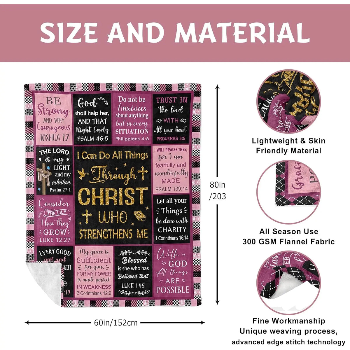 [Summer Sale Deals] Christian Bible Verse Blanket for Women Men, Inspirational Religious Gift for Him Her, 100% Polyester Flannel Blanket, One-Sided Print