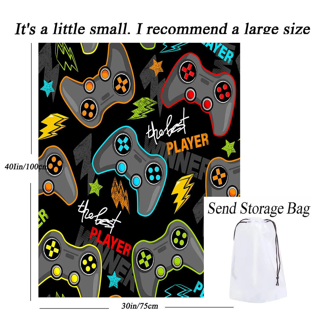 Gamepad Pattern Flannel with Storage Bag, 1 Count Soft Throw Blanket for Sofa, Bed, Couch, Warm & Comfortable Blanket for Home, Travel, Camping, Office, Flannel Throw Blankets, Lightweight Flannel Blanket, Soft Blankets and Throws