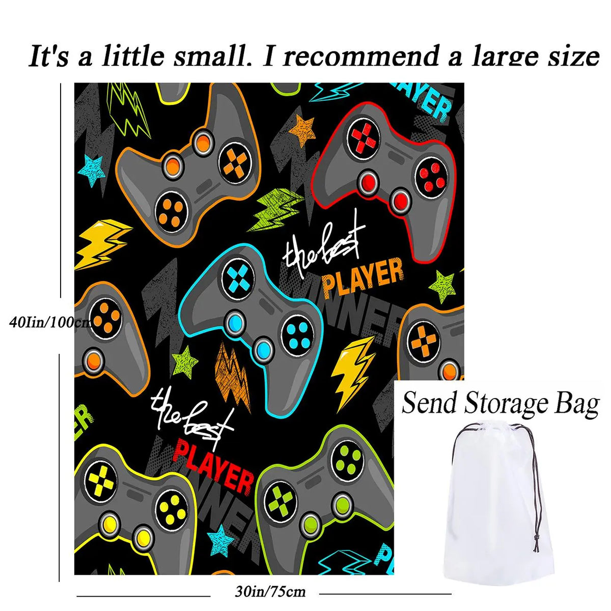 Gamepad Pattern Flannel with Storage Bag, 1 Count Soft Throw Blanket for Sofa, Bed, Couch, Warm & Comfortable Blanket for Home, Travel, Camping, Office, Flannel Throw Blankets, Lightweight Flannel Blanket, Soft Blankets and Throws