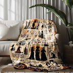 Comfortable Halloween Three Witches & Pumpkin Print Flannel Blanket, Soft Warm Anti-Pilling Cozy Throw, Ideal Fall & Winter Gift, Fall Blankets