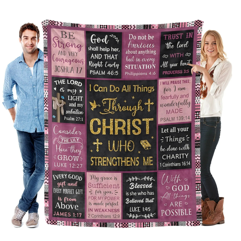 [Summer Sale Deals] Christian Bible Verse Blanket for Women Men, Inspirational Religious Gift for Him Her, 100% Polyester Flannel Blanket, One-Sided Print