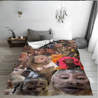 Funny Monkey Face Blanket, Soft Flannel Throw for Home Decor & Camping, Unique Gift for Animal Lovers, Warm & Durable Design Christmas gift Dream Weave Home