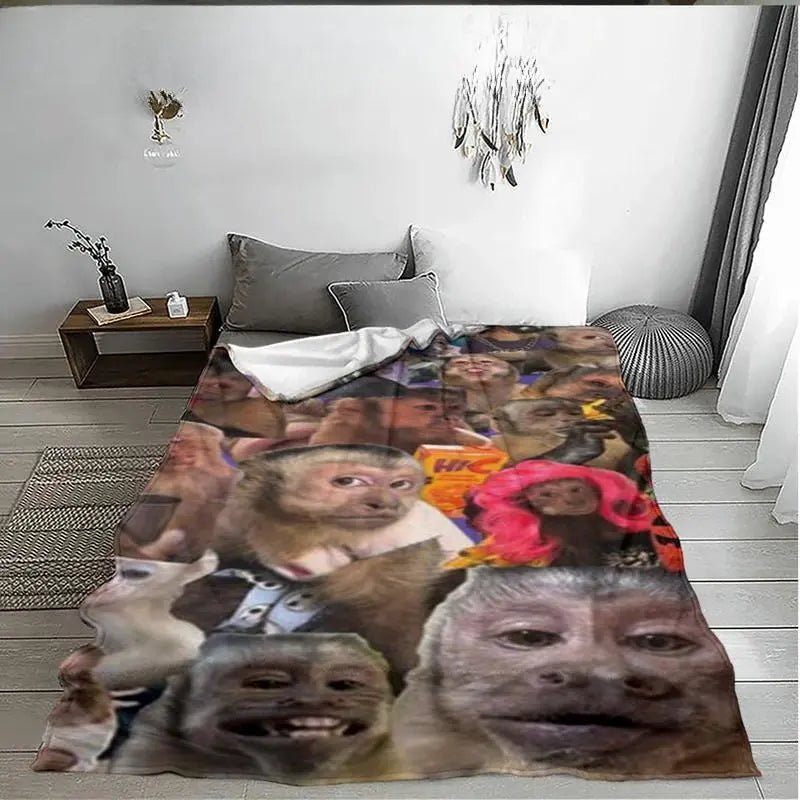 Funny Monkey Face Blanket, Soft Flannel Throw for Home Decor & Camping, Unique Gift for Animal Lovers, Warm & Durable Design Christmas gift Dream Weave Home