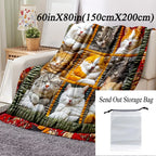 Cat Pattern Flannel Blanket, 1 Count Soft Comfortable Cozy Graphic Throw Blanket with Storage Bag, Air-conditioned Room Blanket, Warm Nap Blanket for Home Office Travel, Cozy Blankets