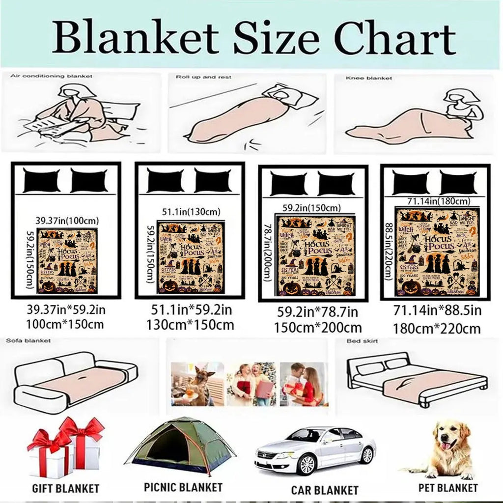 Comfortable Halloween Three Witches & Pumpkin Print Flannel Blanket, Soft Warm Anti-Pilling Cozy Throw, Ideal Fall & Winter Gift, Fall Blankets