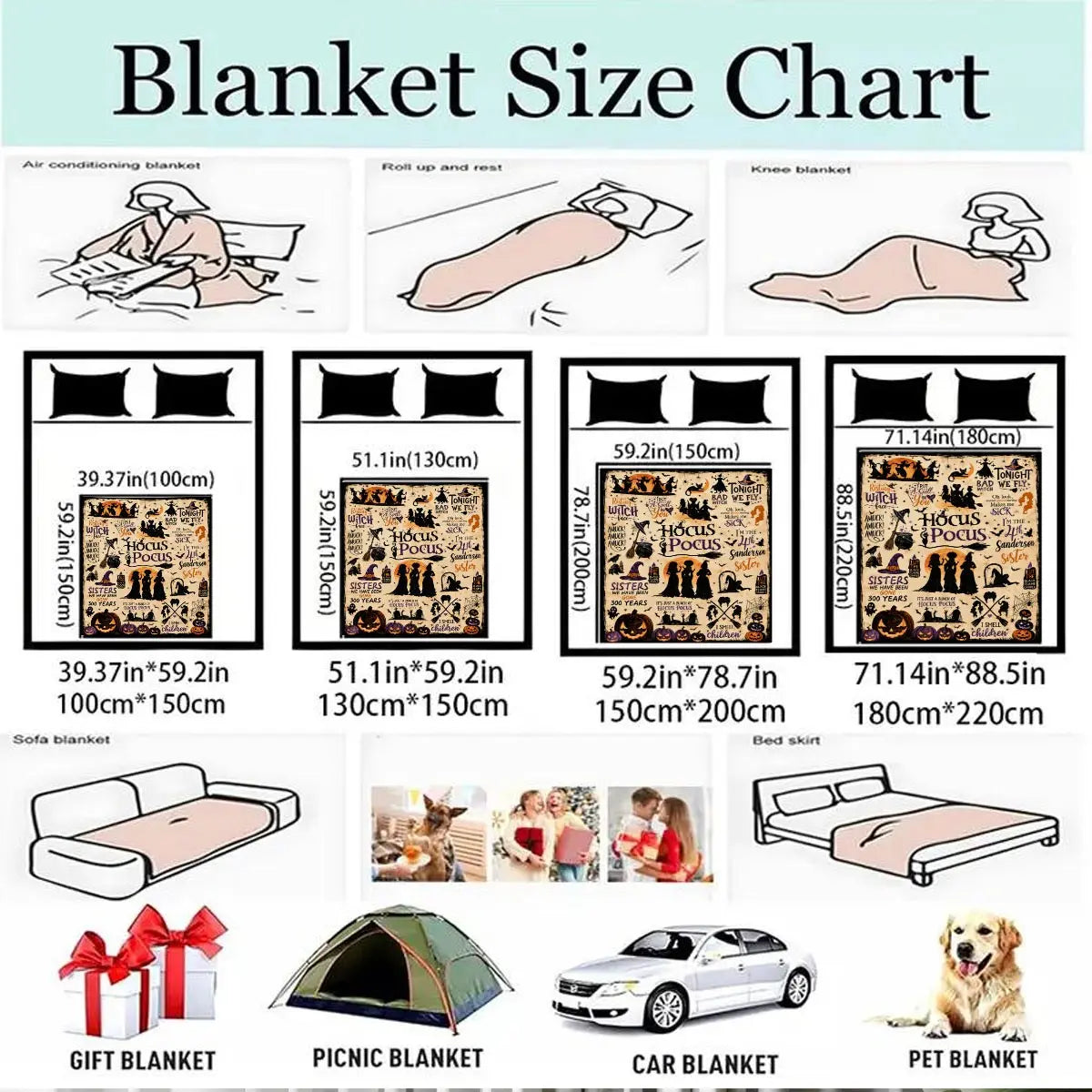 Comfortable Halloween Three Witches & Pumpkin Print Flannel Blanket, Soft Warm Anti-Pilling Cozy Throw, Ideal Fall & Winter Gift, Fall Blankets
