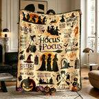 Comfortable Halloween Three Witches & Pumpkin Print Flannel Blanket, Soft Warm Anti-Pilling Cozy Throw, Ideal Fall & Winter Gift, Fall Blankets