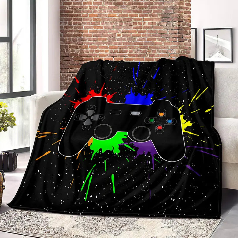 Gamepad Pattern Flannel with Storage Bag, 1 Count Soft Throw Blanket for Sofa, Bed, Couch, Warm & Comfortable Blanket for Home, Travel, Camping, Office, Flannel Throw Blankets, Lightweight Flannel Blanket, Soft Blankets and Throws