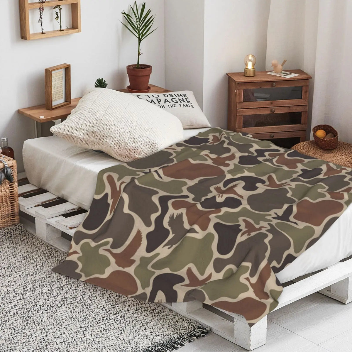 Vintage Duck Camo Blanket Retro Hunting Style Camouflage Throw for hunters outdoor Car Travel Home Gift for Men Women Adults