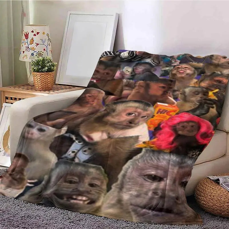 Funny Monkey Face Blanket, Soft Flannel Throw for Home Decor & Camping, Unique Gift for Animal Lovers, Warm & Durable Design Christmas gift Dream Weave Home