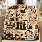 Comfortable Halloween Three Witches & Pumpkin Print Flannel Blanket, Soft Warm Anti-Pilling Cozy Throw, Ideal Fall & Winter Gift, Fall Blankets