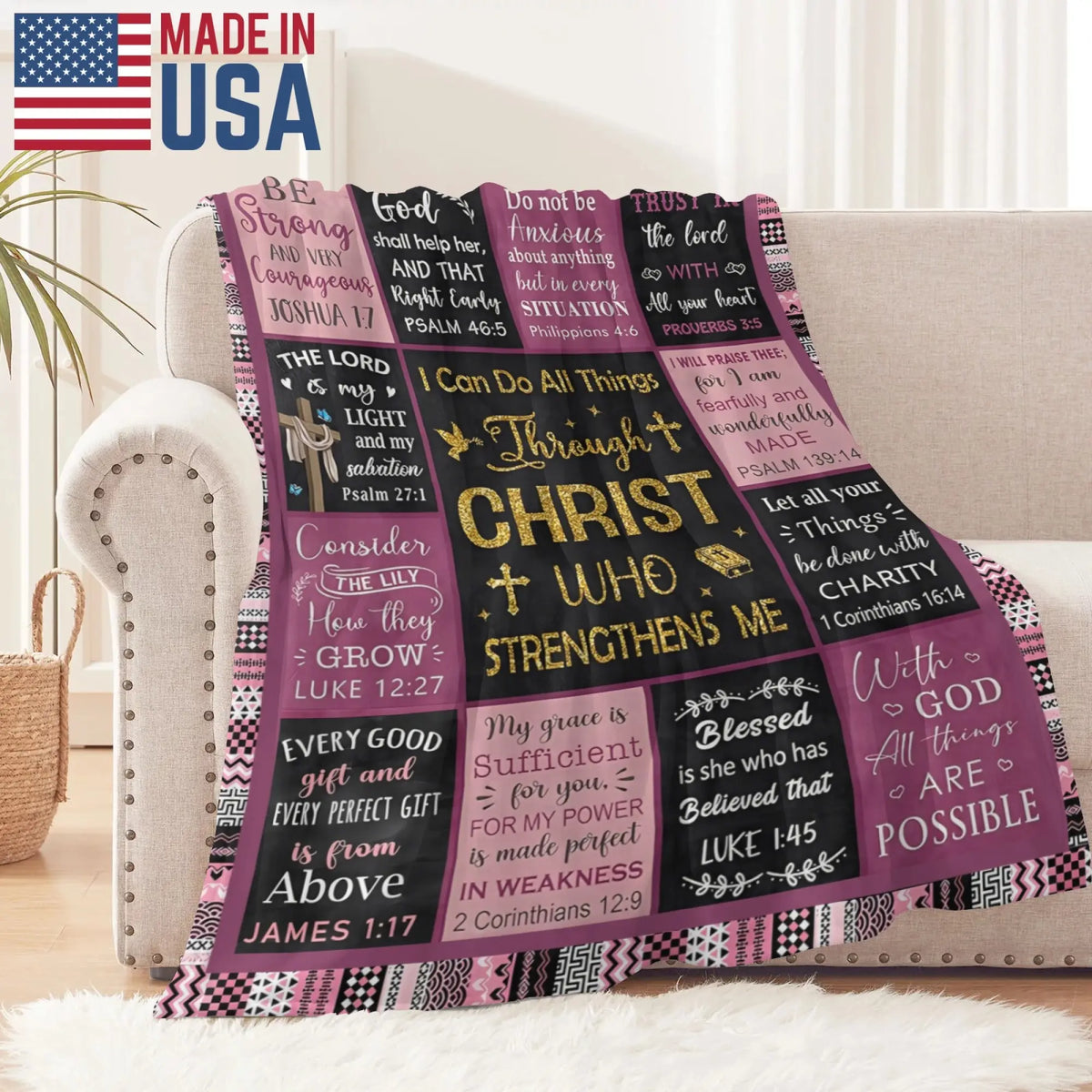 [Summer Sale Deals] Christian Bible Verse Blanket for Women Men, Inspirational Religious Gift for Him Her, 100% Polyester Flannel Blanket, One-Sided Print