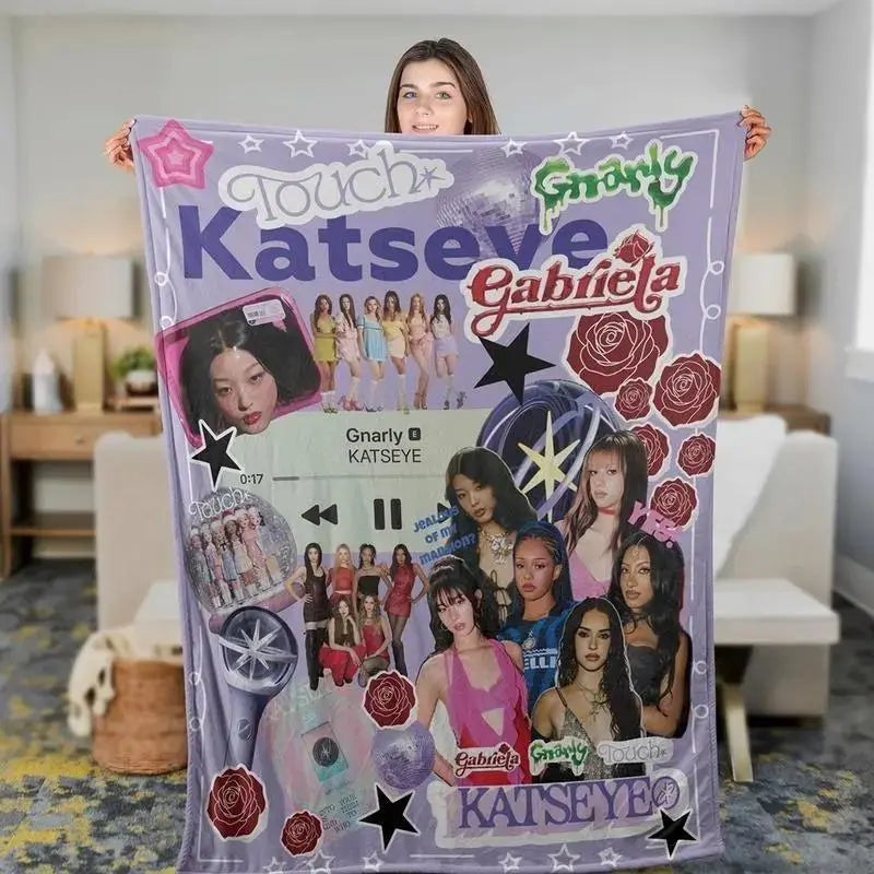 Katseye Beautiful Chaos Tour Blanket - 100% Brushed Flannel Fleece, Ultra Soft, Breathable, Plush, Lightweight, HD Print Throw for Bedroom/Couch, Christmas Gift for Kpop Fans, Aesthetic Merch Decor